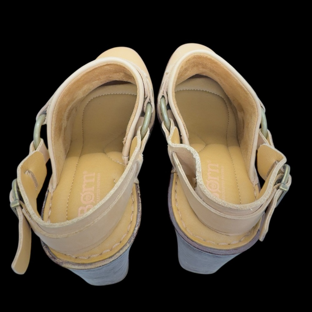 NWOT Born Hudson Leather Sling Platform Clogs In Natural - Picture 7 of 10